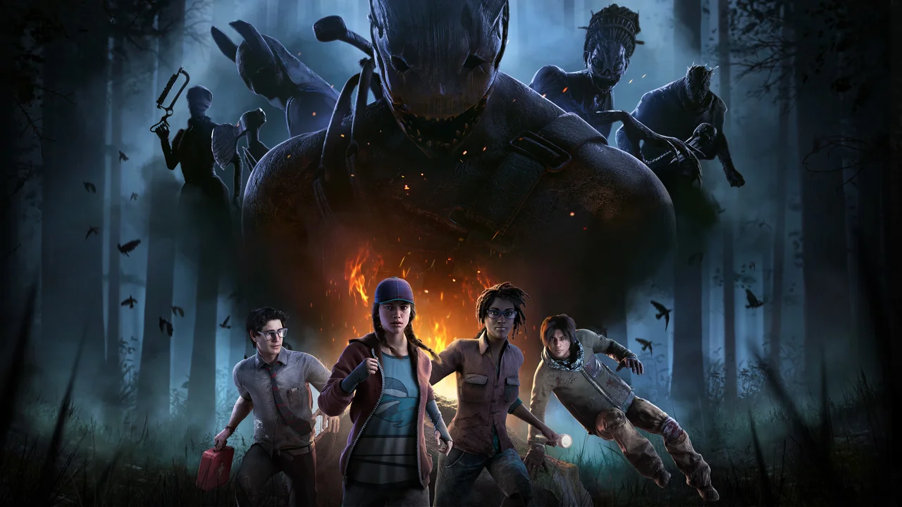 Dead by Daylight survivors and killers in a dark forest