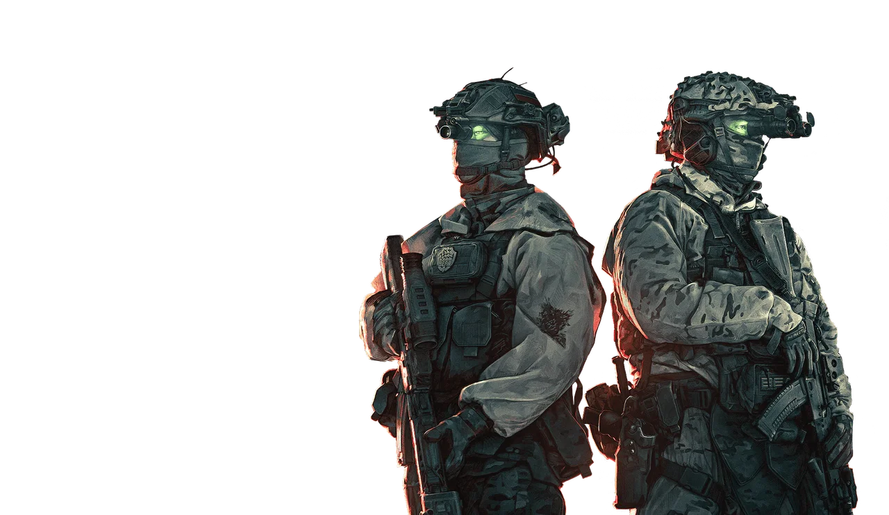 Two Escape from Tarkov operators in tactical equipment