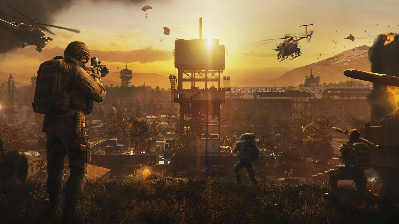 WARDOGS soldier overlooking a battlefield at sunset